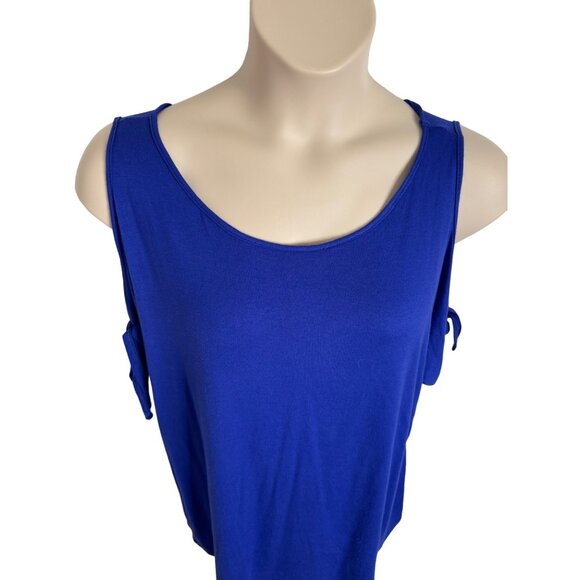 Green Envelope Royal Blue Cold Shoulder Size 1X Short Sleeve Tee Shirt Top NWT - Picture 3 of 10